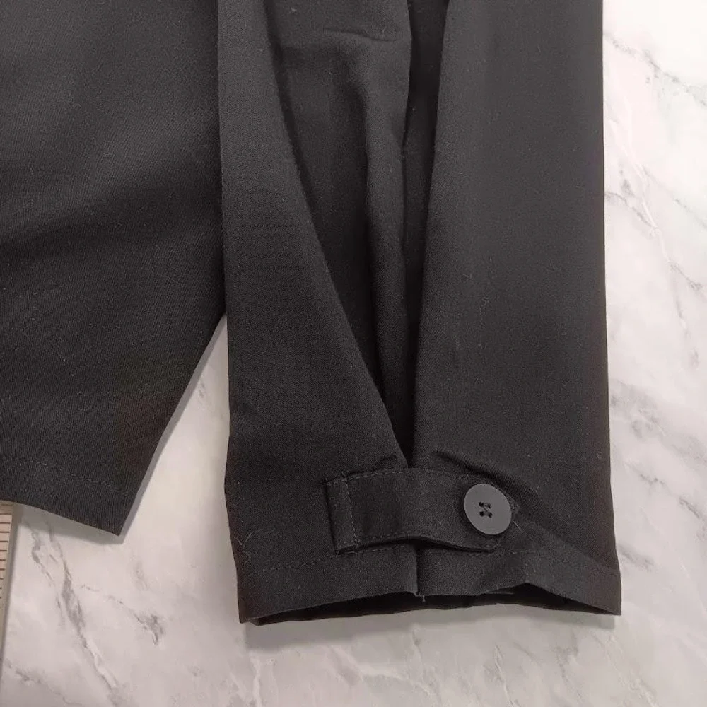 Tapered Dress Pants Womens Small Black Pleated Crepe Elastic Waist‎ Button Hem